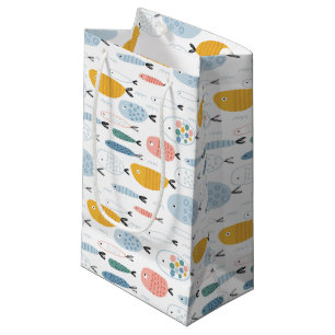 Sacola Para Presentes Pequena Padrão de Peixe da Escola de Doodle