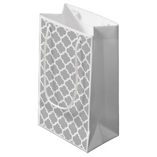 Sacola Para Presentes Pequena Padrão de Quatrefoil Branco da Cinza de cinzas mar