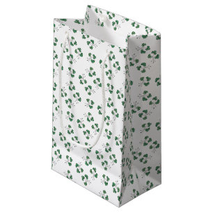 Sacola Para Presentes Pequena Padrão de Shamrocks Verdes no Saco Branco Pequeno 