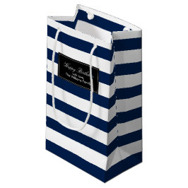Sacola Para Presentes Pequena Padrão de Stripes Azul do marinho Personalizado
