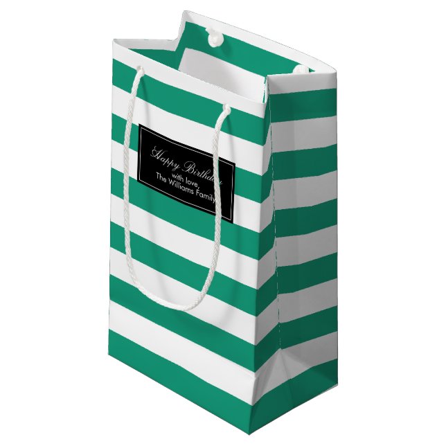 Sacola Para Presentes Pequena Padrão de Stripes Verdes Esmeraldas Personalizado (Frente inclinada)