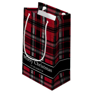 Sacola Para Presentes Pequena Padrão De Tartan Xadrez Vermelho E Preto Com Texto