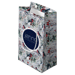 Sacola Para Presentes Pequena Padrão de Toutinegra e Frutas de Natal