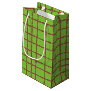 Sacola Para Presentes Pequena Padrão de Verificação Verde e Marrom Elegante e Ún