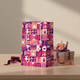 Sacola Para Presentes Pequena Padrão de vinho roxo rosa retrô