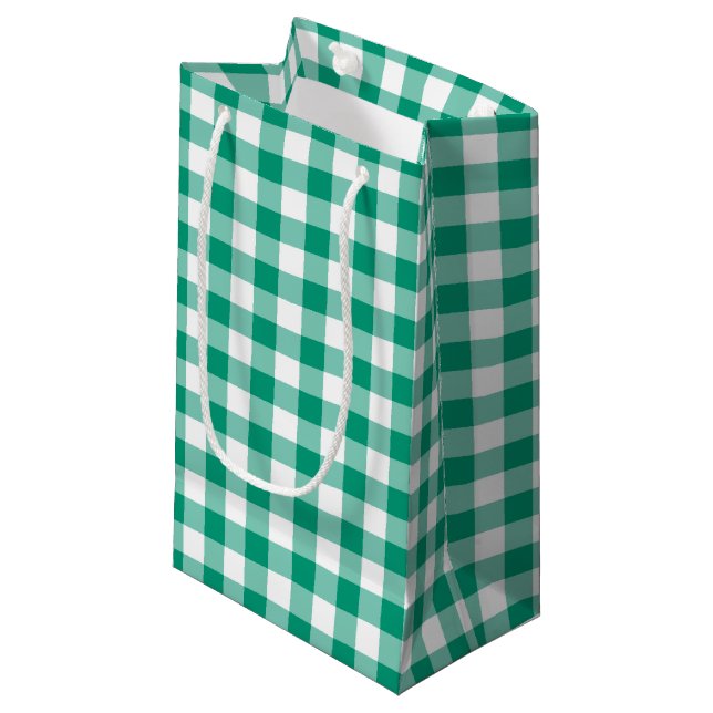 Sacola Para Presentes Pequena Padrão de Xadrez de Gingham com Verificação Verde (Frente inclinada)