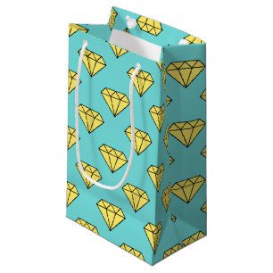Sacola Para Presentes Pequena Padrão Diamond - Amarelo e Turquesa