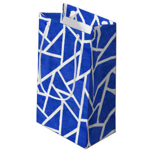 Sacola Para Presentes Pequena Padrão do mosaico real azul e branco