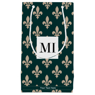 Sacola Para Presentes Pequena Padrão Fleur de Lis, Francês, Real, Creme, Verde