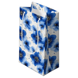 Sacola Para Presentes Pequena Padrão Floral Azul com Acentos Dourados