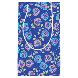 Sacola Para Presentes Pequena Padrão Floral Azul e Roxo