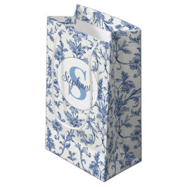 Sacola Para Presentes Pequena Padrão Floral Azul Toile de Jouy Francês Country