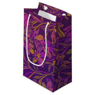 Sacola Para Presentes Pequena Padrão Floral Botânico Negrito em Púrpura Escura