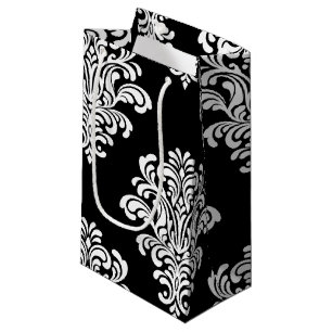 Sacola Para Presentes Pequena Padrão Floral do Damasco Branco