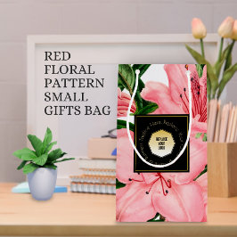 Sacola Para Presentes Pequena Padrão Floral Vermelho Adicione o Nome e Logotipo