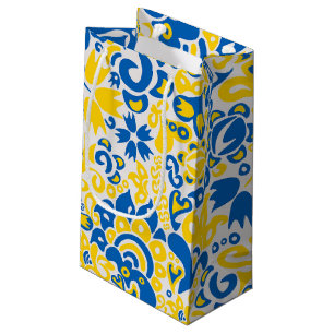 Sacola Para Presentes Pequena Padrão Folclore com cores de bandeira ucraniana