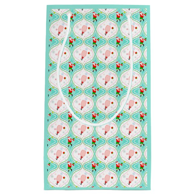 Sacola Para Presentes Pequena Padrão Ogee de Pickleball de Natal  (Frente)