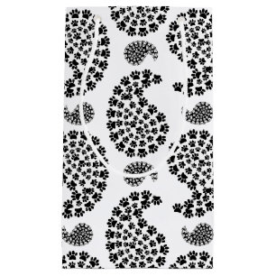 Sacola Para Presentes Pequena Padrão Paisley de Pegada de Pata Minúscula Preto e