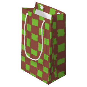 Sacola Para Presentes Pequena Padrão Rustic Brown Green Checkered Checkerboard