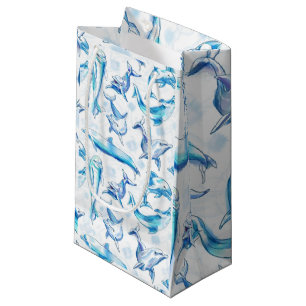 Sacola Para Presentes Pequena padrão sem costura de peixe com aquarela de golfin