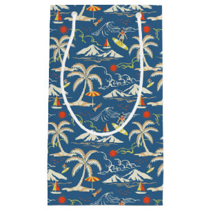 Sacola Para Presentes Pequena Padrão tropical do Surf retroativo