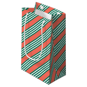 Sacola Para Presentes Pequena Padrão verde e branco de cinco faixas com coral