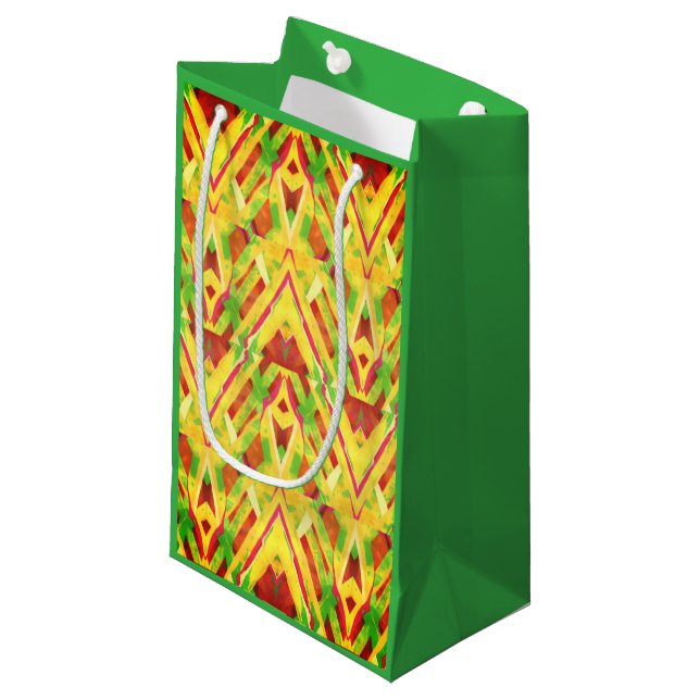 Sacola Para Presentes Pequena Padrão verde e castanho (Frente inclinada)