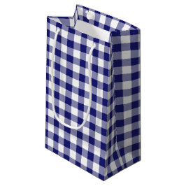 Sacola Para Presentes Pequena Padrão Xadrez Gingham Azul e Branco