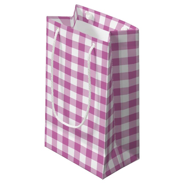 Sacola Para Presentes Pequena Padrão Xadrez Rosa Clássico (Frente inclinada)