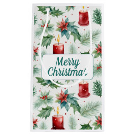 Sacola Para Presentes Pequena Padrões de Natal Verde e Vermelho - 