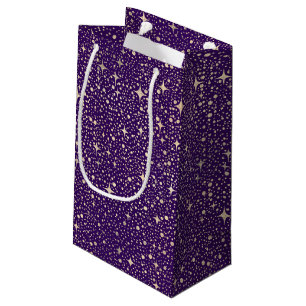 Sacola Para Presentes Pequena Palavras de Céu Noturno Roxo e Mágica Dourada