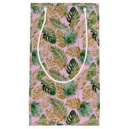 Sacola Para Presentes Pequena Palma tropical moderna deixa Dourada monstera