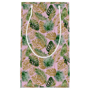 Sacola Para Presentes Pequena Palma tropical moderna deixa Dourada monstera