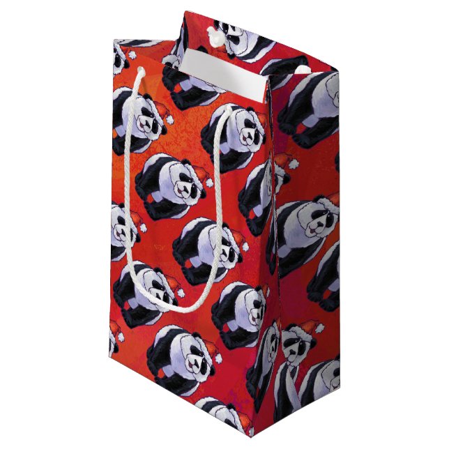 Sacola Para Presentes Pequena Panda Bear Natal Em Vermelho (Frente inclinada)