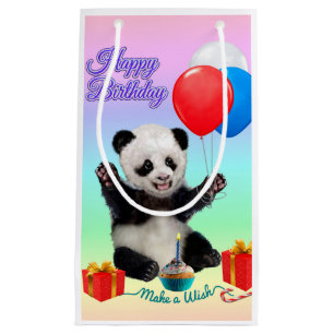 SACOLA PARA PRESENTES PEQUENA PANDA DO FELIZ ANIVERSARIO