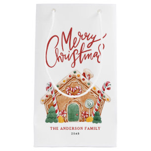 Sacola Para Presentes Pequena Pão-de-Pão Festivo Aquarela Natal