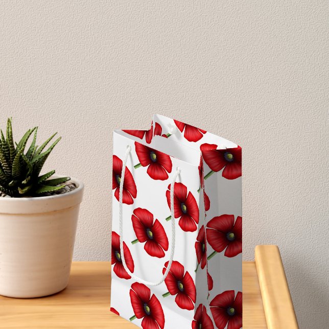 Sacola Para Presentes Pequena Papagaios vermelhos - Pequeno Saco Saco Floral (A pretty poppy patterned small gift bag. Check out the collection for other sizes)
