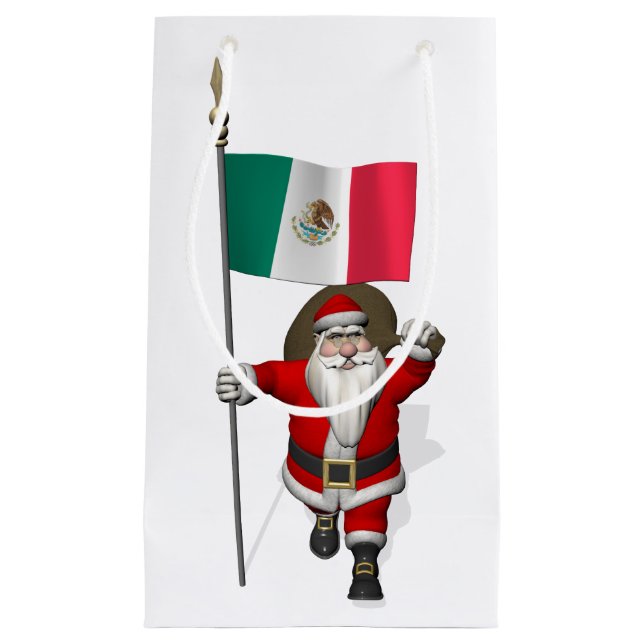 Sacola Para Presentes Pequena Papai Noel Com Alferes Do México (Frente)