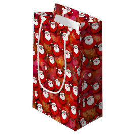 Sacola Para Presentes Pequena Papai Noel com Fundo Vermelho e Laranja