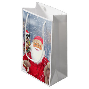 Sacola Para Presentes Pequena Papai Noel com o Cachorro da Miniatura de Natal Sc