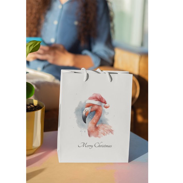 Sacola Para Presentes Pequena Papai noel Snowbird Flamingo, personalizado (Criador carregado)