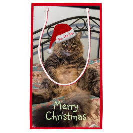 Sacola Para Presentes Pequena Papais noeis Gato Ho Ho Ho Pequeno Saco