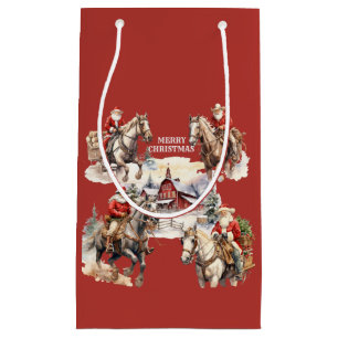 Sacola Para Presentes Pequena Papais noeis Vermelhos Do Natal Ocidental No Horse