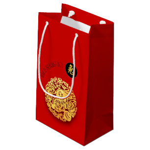 Sacola Para Presentes Pequena Papéis de Coelho Dourado Vermelho Cortados Chinese