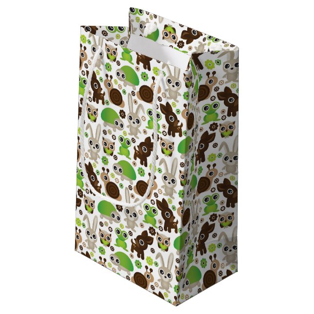 Sacola Para Presentes Pequena papel de parede do animal do coelho da tartaruga (Verso inclinado)