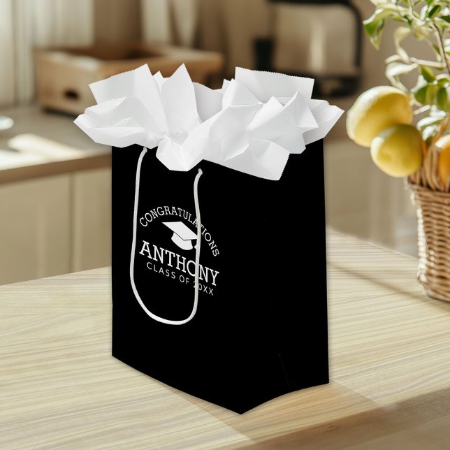 Sacola Para Presentes Pequena Parabéns Boné de formatura preto (Custom Gift Bag)