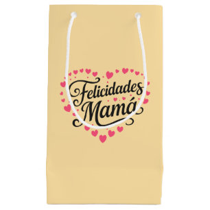 Sacola Para Presentes Pequena Parabéns Mamãe Feliz Dia das Mães Caligrafia   