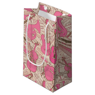 Sacola Para Presentes Pequena Partitura e instrumentos cor-de-rosa/marfim ID481