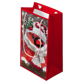 Sacola Para Presentes Pequena Pássaro Cardinho Impressionista Scarf & Hat na Nev