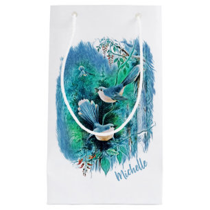 Sacola Para Presentes Pequena Pássaros azuis Invernos pintando Saco Pequeno para